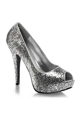 Fabulicious TWINKLE-18G Silver Glitter Peep Toe Court Shoe UK4 - Image 1 of 4