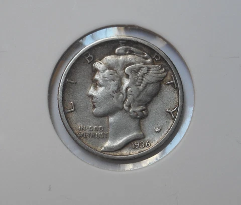 1936-s . Mercury Dime . XF . Extra Fine . EF . Silver Cover