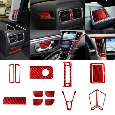 15X Red Carbon Fiber Interior Full Kit Cover Trim For Infiniti Q50 Q60 2014-2019 Foto 1 de 4