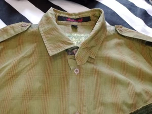 Griffin Italy Herren Hemd L grün gestreift Strukturmaterial Military Style kurz S - Bild 1 von 7