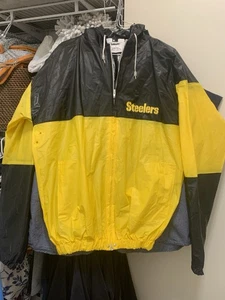 Vintage 90s Rainmate III Pittsburgh Steelers Zip Hooded 100% PVC Raincoat Size L - Picture 1 of 7