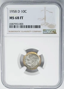 Moneda de diez centavos Roosevelt 1958-D 10c MS68 FT NGC 950813-5 - Imagen 1 de 3