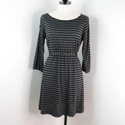 Vestido patinador emo manga larga semi transparente a rayas gris L de Ella Moss para mujer Foto 1 de 4