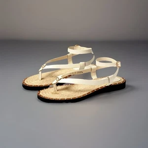NEW Designer COACH Gracey Leather Studs Sandals w/ Jute Rope Size 7.5 (org $225) - Imagen 1 de 9