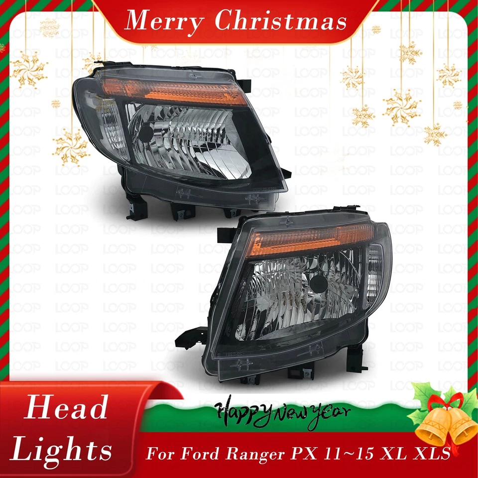 For Ford Ranger PX XL XLS Wildtrak 2011~2015 Pair Black Head Light Front Lamp - image 1 of 4