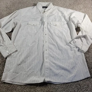 Wrangler Shirt Mens 2XLT White Long Sleeve Pearl Snap Western Stripe Argyle FLAW - Picture 1 of 8