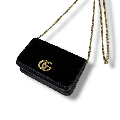 Bolsa de mão GUCCI 2 vias corrente bolsa de ombro tiracolo GG Marmont matelasse preta - Imagem 1 de 4