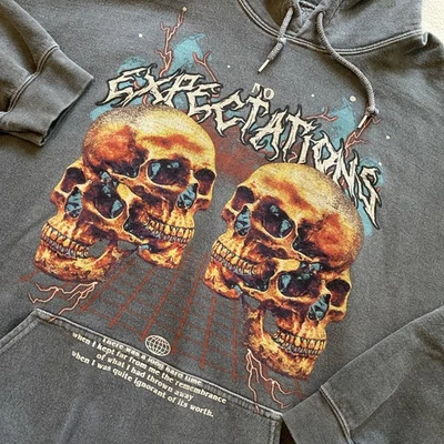 VTG Social Collision Hoodie Size XL Graphic Skull Cross Emo Goth No Expectations - Image 1 of 4