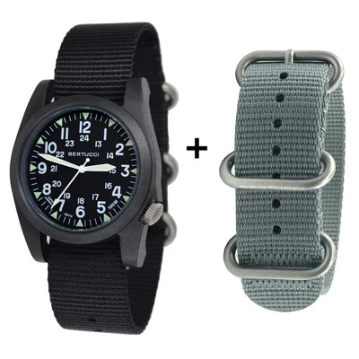 Bertucci Unisex Black Dial Black, Vintage Drab Nylon Band Japanese Quartz Watch - Image 1 of 2