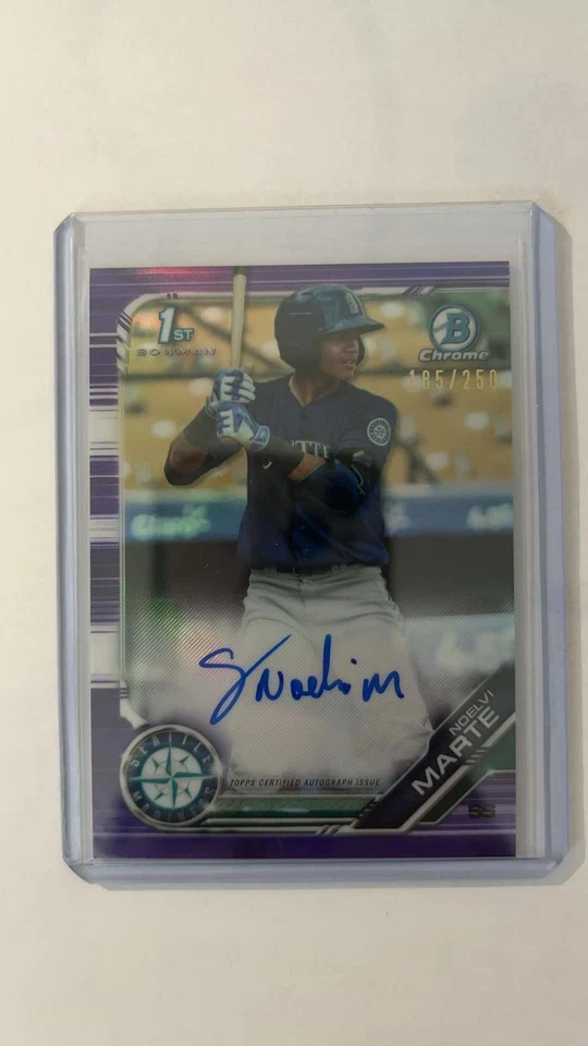 2019 Bowman Chrome Noelvi Marte Auto Purple Refractor 1st #'d/250 Reds - Image 1 of 2