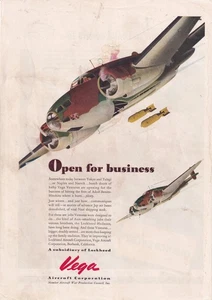Vega Aircraft Corp Lockheed Vega Ventura Patrol Bomber WWII 1943 Print Ad 8"x11" - Bild 1 von 3