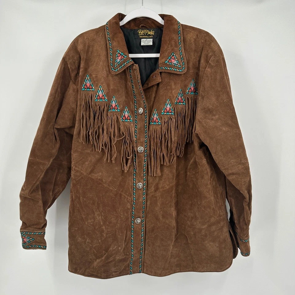 Bob Mackie Womens Western Suede Fringe Jacket Size XL Embroidered Boho Cowgirl - Image 1 of 4