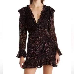 ASOS Design ruffle wrap mini dress zip open back leopard black brown size 4 - Picture 1 of 10