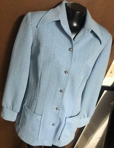 Vtg 70s Mr Beau RL Davis Pointy Collar Light Blue Leisure Suit Jacket Womens L - Picture 1 of 15