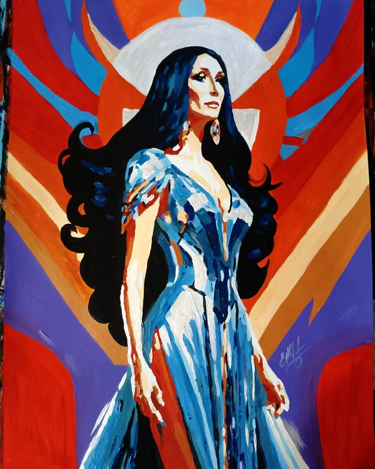 Póster retrato acrílico de Cher, estilo pop art, hecho a mano Foto 1 de 1