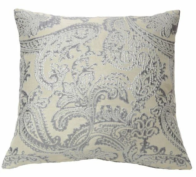 Ann Gish Arabesque Paisley Metallic Pillow - Silver & Cream - Image 1 of 1