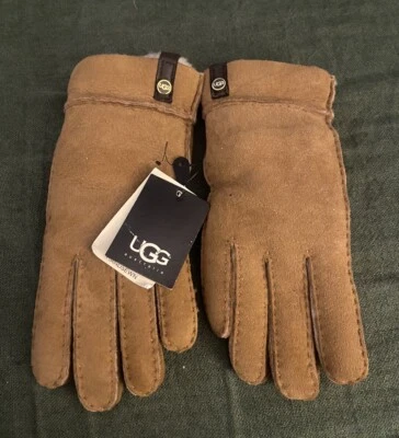 GUANTES DE INVIERNO UGG CASTAÑO TENNEY GAMUZA/PIEL DE OVEJA ~ MUJER Pequeños ~ Nuevos con etiquetas Foto 1 de 4