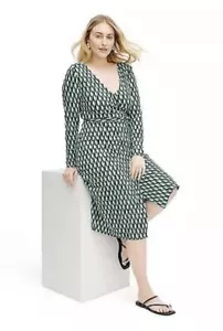 Women's Long Sleeve Midi Arrow Geo Green Wrap Dress - DVF XS - Picture 1 of 5