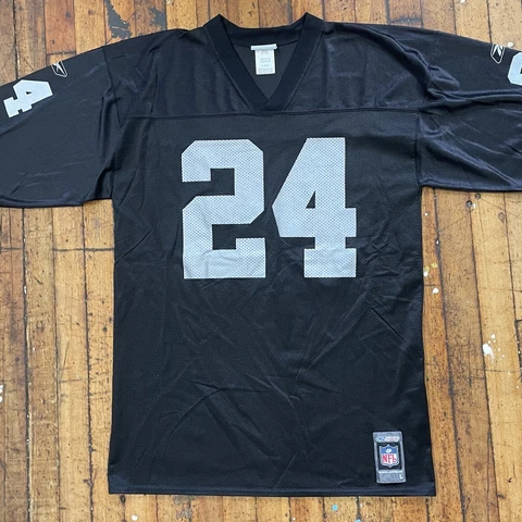 Vintage OAKLAND RAIDERS ~ CHARLES WOODSON #24 Large Black Reebok Football Jersey Cover