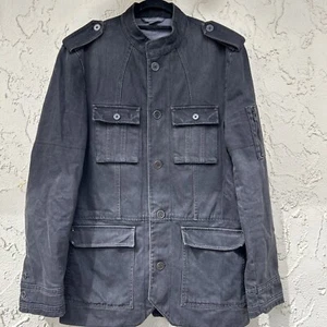 Armani Exchange Denim Jacket Mens Small Black Military Style Mock Neck Line - Picture 1 of 10