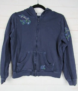 Hanna Andersson Girl's Navy with Floral Embroidery Zip-Up Hoodie Size 11/12 - Picture 1 of 6