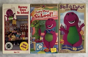 Barney 90’s VHS Lot: Barney Goes to School, Let’s Play School, Sing & Dance With - Imagen 1 de 4