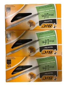 BIC Round Stic Xtra Life Stick Ballpoint Pen 1mm Black Ink Smoke Barrel 3 pk - Picture 1 of 2