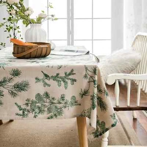 Tablecloth Green Pine Cotton Linen Printed Table Mat Room Table Cover Non-Slip - Picture 1 of 14