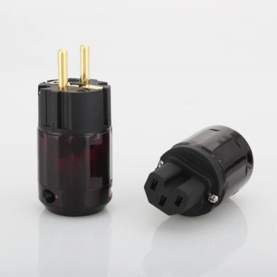 Pair P-079E+C079 24k Gold Plated IEC  EU Male Power Plug AC cord Connector DIY - Image 1 of 4