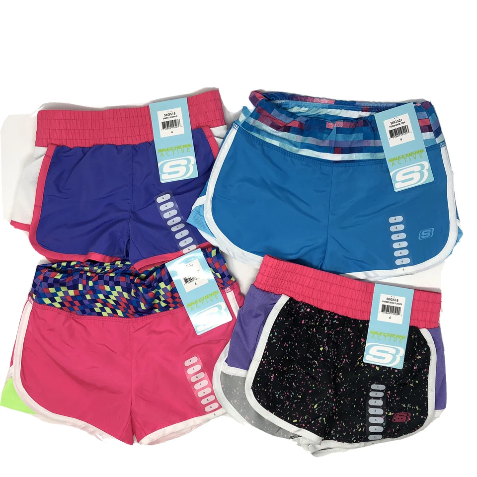 Nuevo con etiquetas Conjunto de 4 Pantalones Cortos Atléticos Skechers Niñas Talla 4 Azul Rosa Negro Elástico K1 Foto 1 de 4