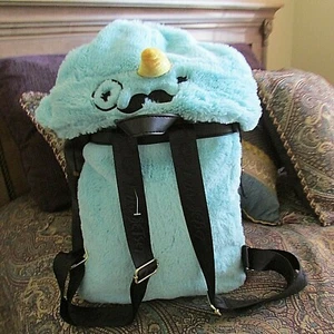  Betsey Johnson Fuzzy Furry Hoodie Backpack carryall SKYBLUE LBWILLY-nwot - Picture 1 of 8