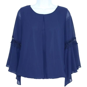 I.N. Blusa donna San Francisco blu navy manica a campana con dettaglio uncinetto taglia S - Foto 1 di 12