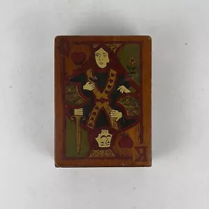 Vintage Poker Playing Cards Wooden Box With Half King And Half Queen On Lid - Picture 1 of 9