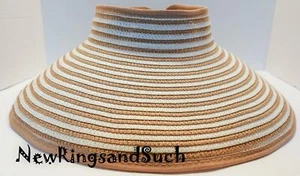 Women Wide Brim Sun Visor Summer Foldable Roll Up Beach Sun Vacation Tan & Beige - Picture 1 of 5