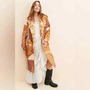 Spell Designs Coat Maxi Cha Cha Rare Quilted Brown Sugar Leather buttons Size M - Picture 1 of 20