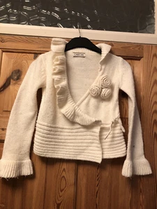 CHEROKEE Girls Pretty Cream Wrap Ruffle/Flower Knit Detail Cardigan Age 6-7yrs - Picture 1 of 8