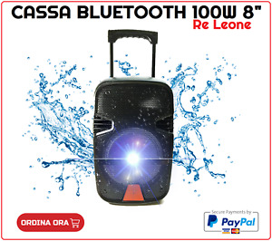 CASSA AMPLIFICATA 100W 8" BLUETOOTH BATTERIA CON MICROFONO FILO USB ALTOPARLANTE