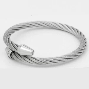 Bracciale Uomo 7" Argento Acciaio Inox Tondo Cavo Regolabile Bracciale Scatola - Foto 1 di 4