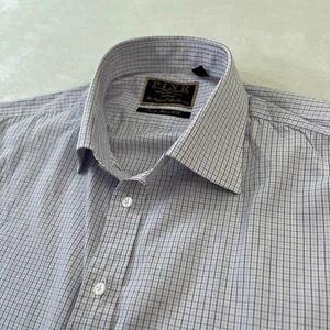 Thomas Pink Mens Shirt 17 43 Blue Check Plaid Imperial Slim Fit French Cuffs - Picture 1 of 9