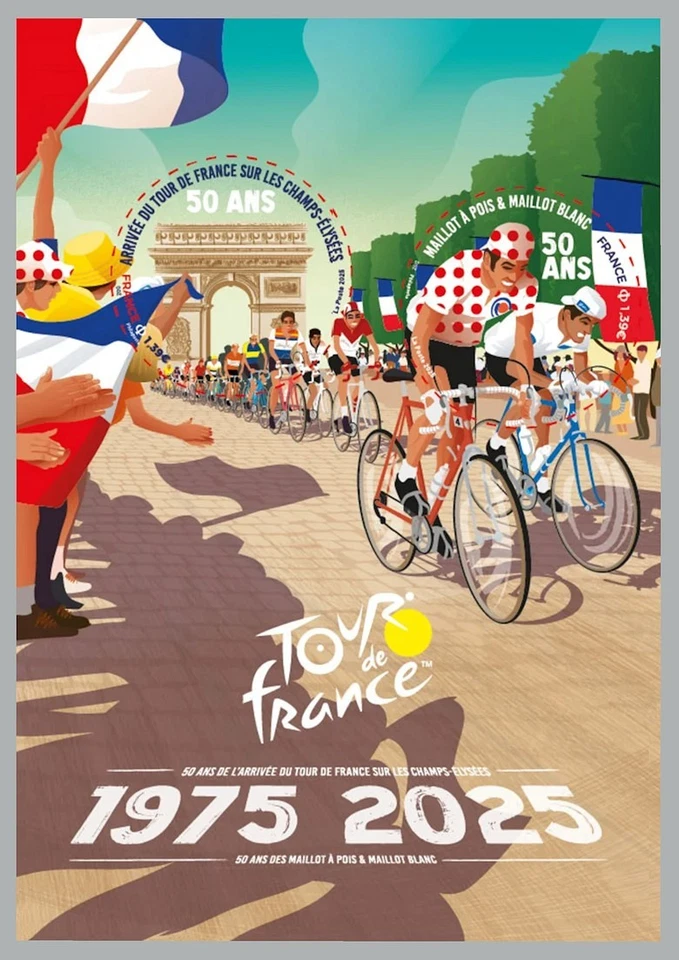 France 2025 50 years arrival TOUR DE FRANCE Champs Élysées 1975 polka dot ms2v - Image 1 of 1
