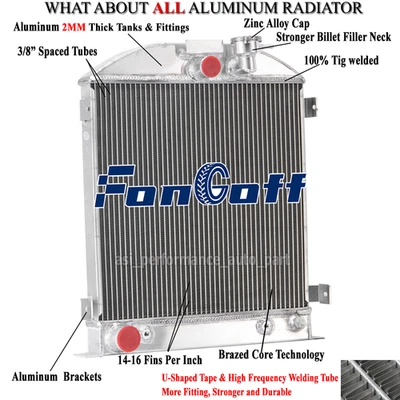 4 Row Aluminum Radiator For 1932 Ford Chopped Model 18 B/BB V8 AT/ MT V8 Engine Foto 1 de 4