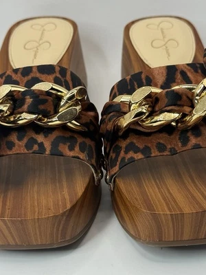 Jessica Simpson Mujer Diapositivas Talla 6.5 Estampado Guepardo Cadena Dorada Plataforma Madera Foto 1 de 4