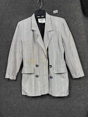 Kasper Blazer Womens 8 Gray Plaid Double Breasted Petite Long Career Jacket - Image 1 of 4