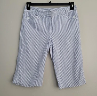 Pantalones Cortos Vintage BILL BLASS Talla 12 Azul y Blanco Rayas Seersucker Pedal Pusher Foto 1 de 4