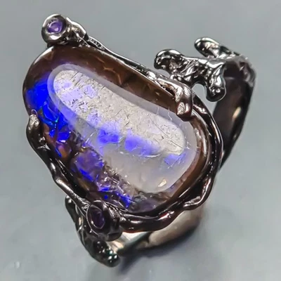 Handmade 11 ct+ Natural Ammolite Ring 925 Sterling Silver Size 8 /R440084 - Image 1 of 4