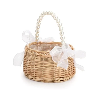 2X(Geflochtener Blumenmädchenkorb für Hochzeiten, Rattan-Blumenkorb, Handge9035 - Bild 1 von 4