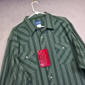Camisa Wrangler Para Hombres 3X Verde Perla Franela a Presión Rayas Western Cowboy Ranch NUEVA - Imagen 1 de 10