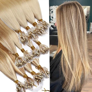 Extensiones de cabello humano Remy ruso grueso punta de anillo micro lazo cuentas balayage 100G - Imagen 1 de 42