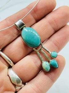 Natve American style silver necklace with good quality turquoises - Picture 1 of 4