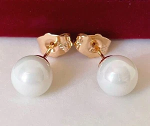 Luxus Perlen Ohrstecker Ohrringe Perlen Rolled Gold 18K vergoldet Damen 8mm - Bild 1 von 5